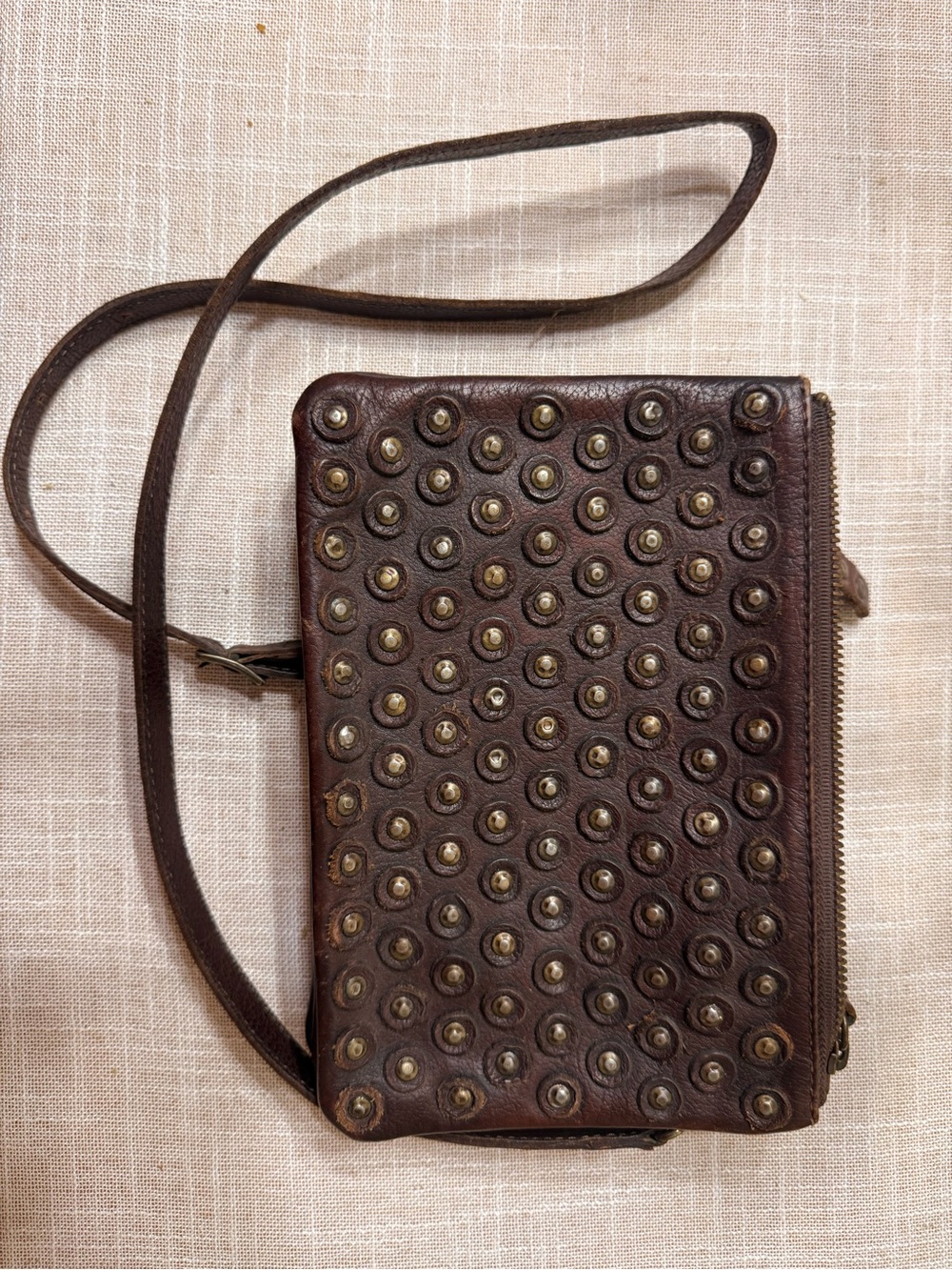 Frye Jenna Brown Studded Genuine Leather Crossbody Bag